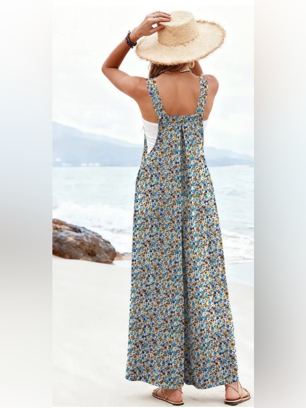 NWOT - Ekouaer Floral Wide Leg Jumpsuit Overalls XL - Picture 2 of 5